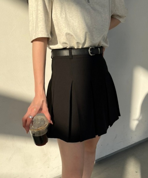 nemne store（ネンネストア）の「《Delfy》ベルト付きプリーツミニスカート（スカート・レディース・杢グレー/ブラック・MEDIUM/SMALL）」の5枚目の写真