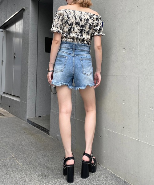 ENVYM（アンビー）の「シャーリングミニトップス（Tシャツ/カットソー・レディース・ホワイト/マルチ/ブラック・FREE）」の15枚目の写真
