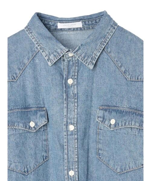 Green　Parks（グリーンパークス）の「ウエスタンBigデニムシャツ（チュニック・レディース・ダークインディゴブルー/インディゴブルー・FREE）」の12枚目の写真