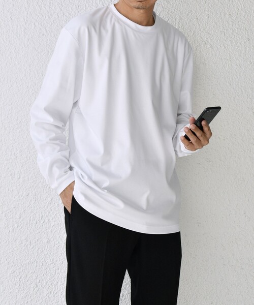 SHIPS any(シップス エニィ)の「SHIPS any: スムースコットン クルーネック Tシャツ (ロンT)◆(Tシャツ/カットソー・メンズ・ブラック/ラベンダー/ライトグレー/ライトグリーン/ホワイト/チャコールグレー/ライトホワイト/ネイビー・SMALL/LARGE/X-LARGE/MEDIUM)」の3枚目の写真