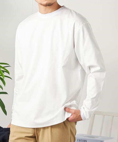SHIPS any(シップス エニィ)の「SHIPS any: スムースコットン クルーネック Tシャツ (ロンT)◆(Tシャツ/カットソー・メンズ・ブラック/ラベンダー/ライトグレー/ライトグリーン/ホワイト/チャコールグレー/ライトホワイト/ネイビー・SMALL/LARGE/X-LARGE/MEDIUM)」の2枚目の写真