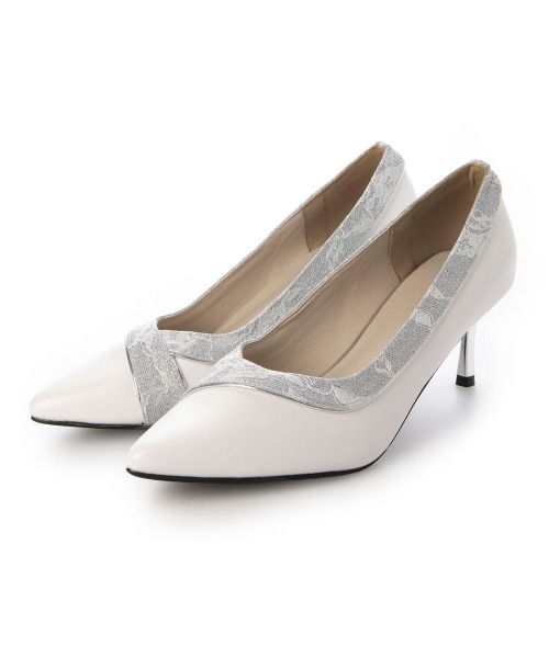 Realta（レアルタ）の「Realta(レアルタ)6.5cmヒールクロスラインアシンメトリーメッキヒールパンプス（パンプス・レディース・ブラック/ホワイト・L/LL/M/S）」の6枚目の写真