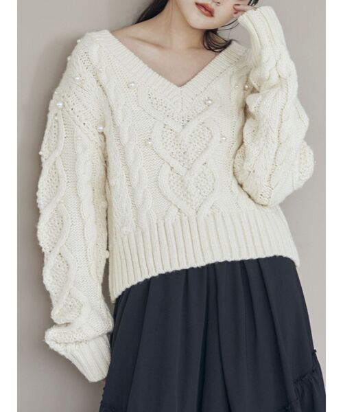 CALNAMUR(カルナムール)の「星空Vネックニットトップス(ニット/セーター・レディース・ネイビー/アイボリー・FREE)」の6枚目の写真