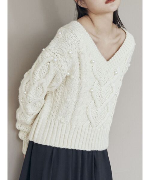 CALNAMUR(カルナムール)の「星空Vネックニットトップス(ニット/セーター・レディース・ネイビー/アイボリー・FREE)」の7枚目の写真