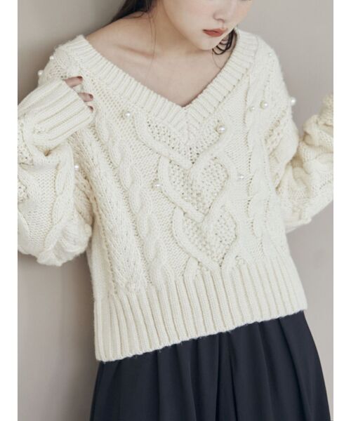 CALNAMUR(カルナムール)の「星空Vネックニットトップス(ニット/セーター・レディース・ネイビー/アイボリー・FREE)」の8枚目の写真