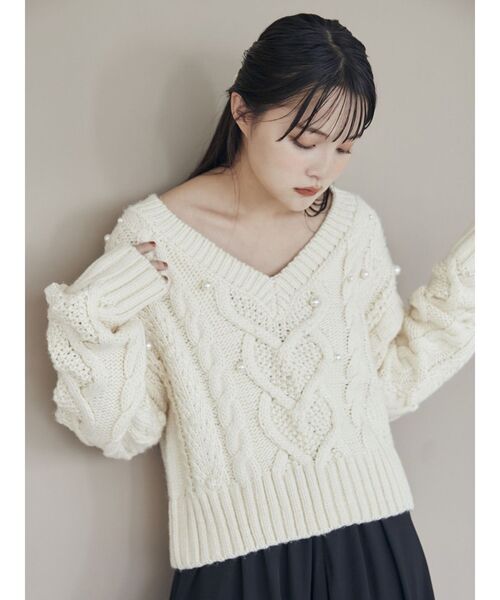 CALNAMUR(カルナムール)の「星空Vネックニットトップス(ニット/セーター・レディース・ネイビー/アイボリー・FREE)」の10枚目の写真