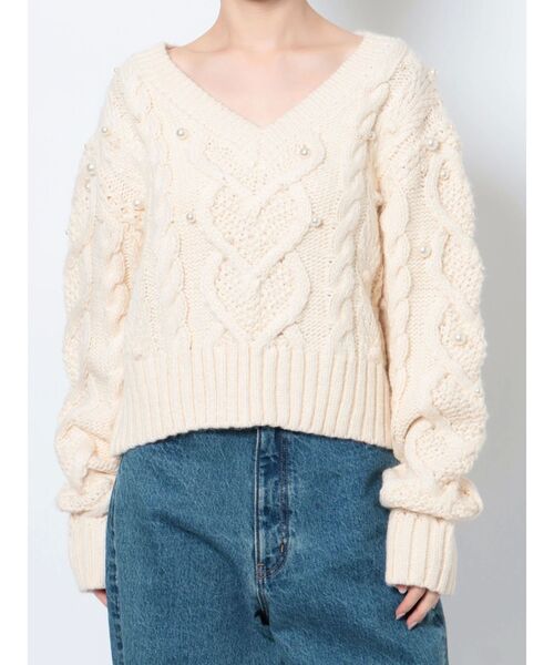 CALNAMUR(カルナムール)の「星空Vネックニットトップス(ニット/セーター・レディース・ネイビー/アイボリー・FREE)」の12枚目の写真