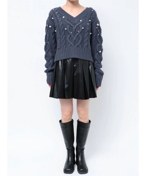 CALNAMUR(カルナムール)の「星空Vネックニットトップス(ニット/セーター・レディース・ネイビー/アイボリー・FREE)」の15枚目の写真