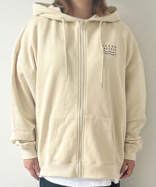 Ocean Pacific（オーシャンパシフィック）の「【OP:オーピー】レディースジップパーカー（パーカー・レディース・ヘザーグレー/チャコール/アイボリー/ベージュ/グリーン・X-LARGE/LARGE/MEDIUM）」の6枚目の写真
