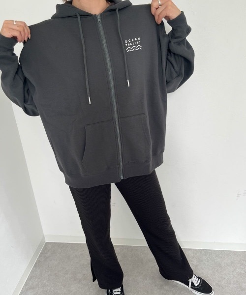 Ocean Pacific（オーシャンパシフィック）の「【OP:オーピー】レディースジップパーカー（パーカー・レディース・ヘザーグレー/チャコール/アイボリー/ベージュ/グリーン・X-LARGE/LARGE/MEDIUM）」の16枚目の写真