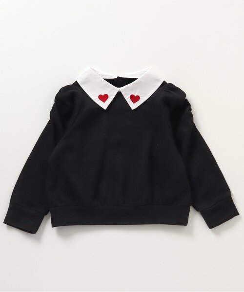 apres les cours（アプレレクール）の「【WEB限定】ハート刺繍襟付きパワショルトップス（スウェット・キッズ・アイボリー/ブラック/レッド・130/140/90/110/120/100/80）」の2枚目の写真