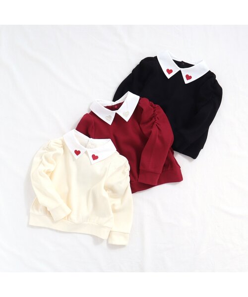 apres les cours（アプレレクール）の「【WEB限定】ハート刺繍襟付きパワショルトップス（スウェット・キッズ・アイボリー/ブラック/レッド・130/140/90/110/120/100/80）」の5枚目の写真
