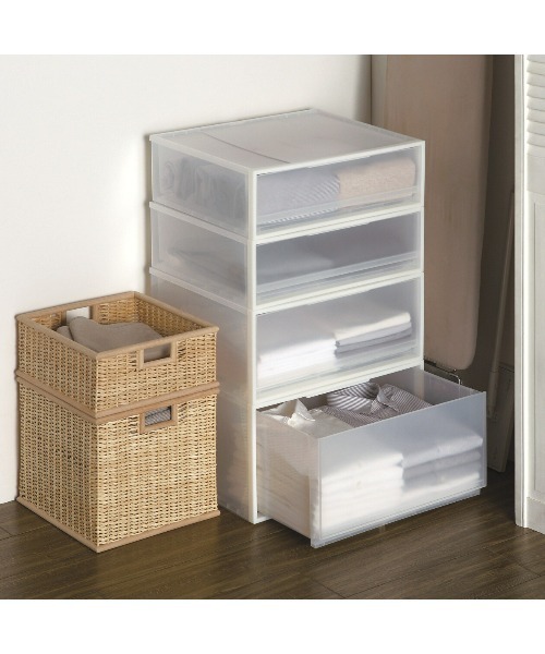 2個セット】ポリプロピレン収納ケース 引出式 横ワイド 小 約幅55