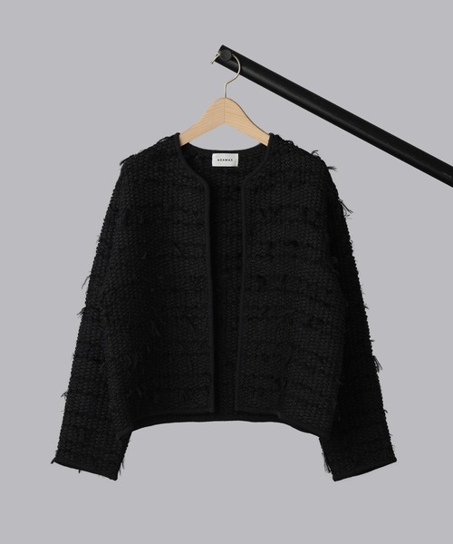 ADAWAS(アダワズ)の「【 ADAWAS / アダワス 】FRINGE TWEED JACKET / フリンジ ツイード ジャケット(ノーカラージャケット・レディース・ブラック/ホワイト・FREE)」の2枚目の写真