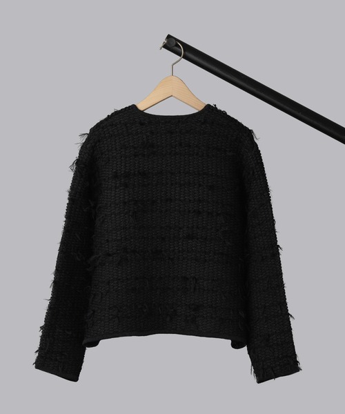 ADAWAS(アダワズ)の「【 ADAWAS / アダワス 】FRINGE TWEED JACKET / フリンジ ツイード ジャケット(ノーカラージャケット・レディース・ブラック/ホワイト・FREE)」の4枚目の写真