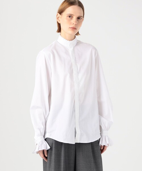 BOURRIENNE ParisX（ブリエンヌパリディス）の「BOURRIENNE BOUDIR フリルネックシャツ（シャツ/ブラウス・レディース・ホワイト・36）」の3枚目の写真