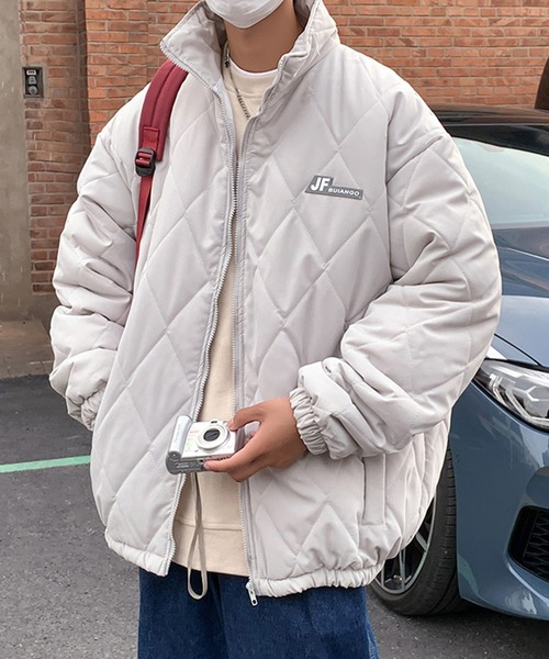 【BENDER TOKYO】オーバーサイズ ワンポイント ワッペンロゴ スタンドカラー キルティングブルゾン/中綿ブルゾン