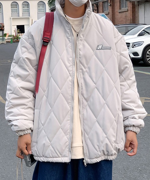 【BENDER TOKYO】オーバーサイズ ワンポイント ワッペンロゴ スタンドカラー キルティングブルゾン/中綿ブルゾン