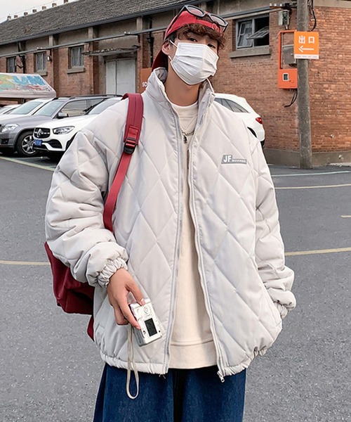 【BENDER TOKYO】オーバーサイズ ワンポイント ワッペンロゴ スタンドカラー キルティングブルゾン/中綿ブルゾン