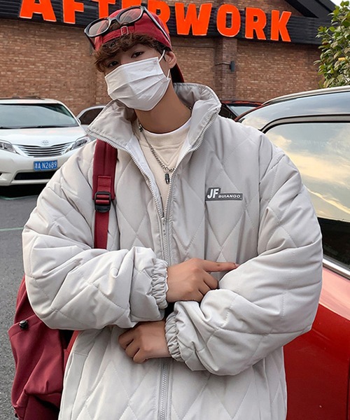 【BENDER TOKYO】オーバーサイズ ワンポイント ワッペンロゴ スタンドカラー キルティングブルゾン/中綿ブルゾン