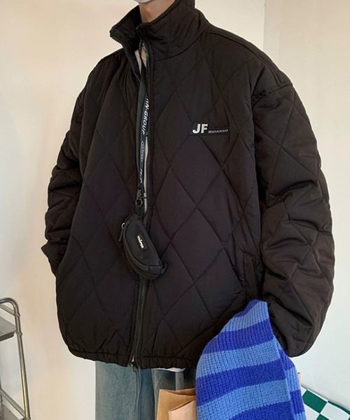 【BENDER TOKYO】オーバーサイズ ワンポイント ワッペンロゴ スタンドカラー キルティングブルゾン/中綿ブルゾン