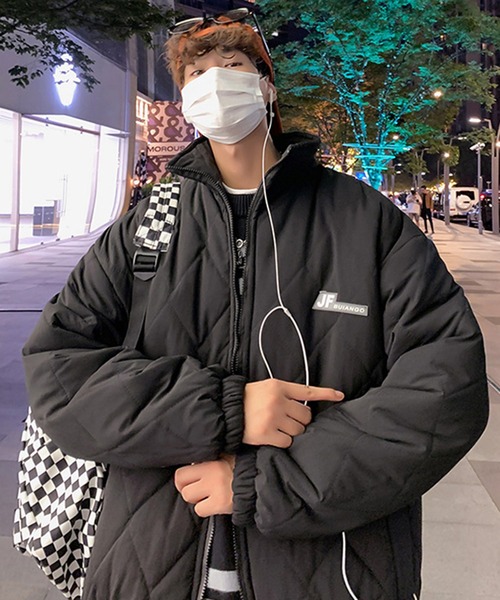 【BENDER TOKYO】オーバーサイズ ワンポイント ワッペンロゴ スタンドカラー キルティングブルゾン/中綿ブルゾン