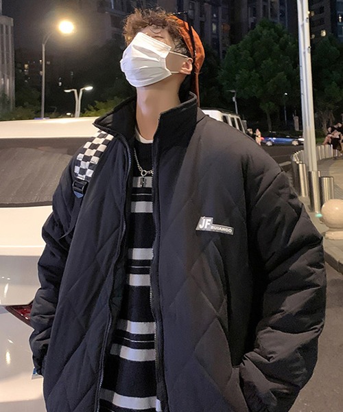 【BENDER TOKYO】オーバーサイズ ワンポイント ワッペンロゴ スタンドカラー キルティングブルゾン/中綿ブルゾン