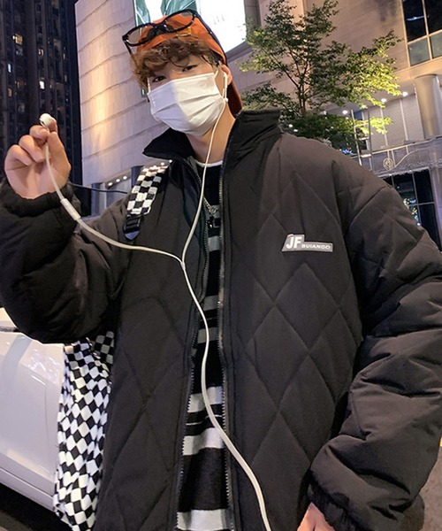 【BENDER TOKYO】オーバーサイズ ワンポイント ワッペンロゴ スタンドカラー キルティングブルゾン/中綿ブルゾン