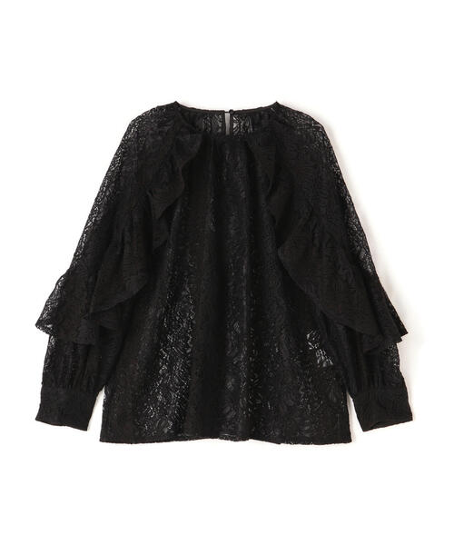 入荷❣️レースラッフルスリーブブラウス　ブラック　frene 予約]ラッフルレースノースリーブブラウス/ブラック – Lumier