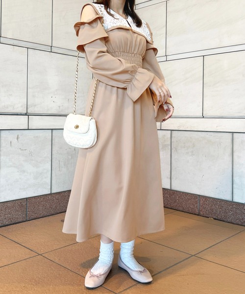 CELFORDレーススクエアカラーワンピース36 レーススクエアカラーワンピース