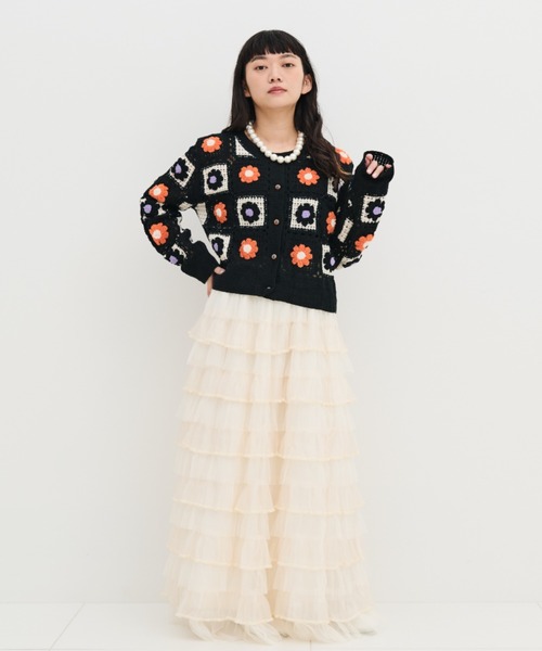 MERLOT（メルロー）の「かぎ針編みカーディガン（カーディガン/ボレロ・レディース・ブラック/ナチュラル・FREE）」の9枚目の写真