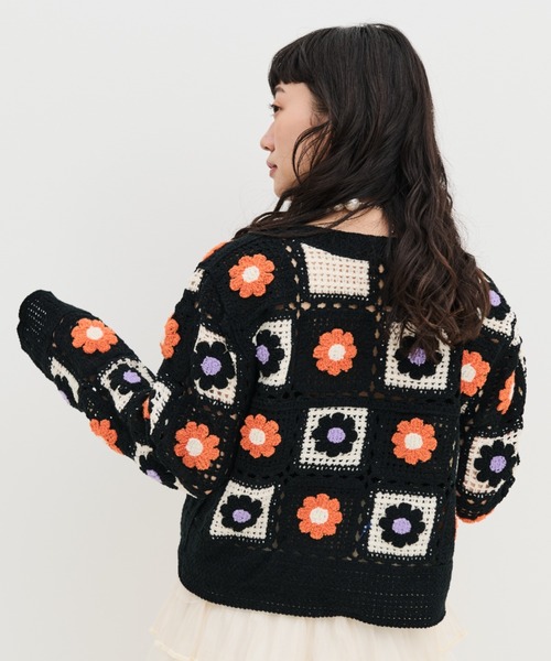 MERLOT（メルロー）の「かぎ針編みカーディガン（カーディガン/ボレロ・レディース・ブラック/ナチュラル・FREE）」の5枚目の写真