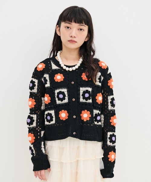 MERLOT（メルロー）の「かぎ針編みカーディガン（カーディガン/ボレロ・レディース・ブラック/ナチュラル・FREE）」の7枚目の写真