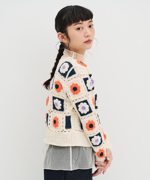 MERLOT（メルロー）の「かぎ針編みカーディガン（カーディガン/ボレロ・レディース・ブラック/ナチュラル・FREE）」の13枚目の写真