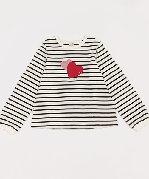 petit main(プティマイン)の「【リンク】ハートモチーフ長袖T(ジュニアサイズ)(その他トップス・キッズ・オフホワイト/ブラック・140cm/150cm)」の2枚目の写真