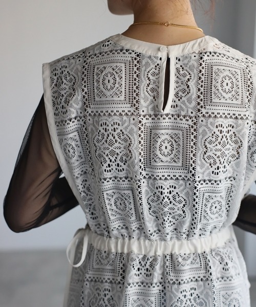 r.(アールドット)の「ブロックレースサイドリボンワンピース(ワンピース・レディース・ブラック/アイボリー/ホワイト・FREE)」の11枚目の写真