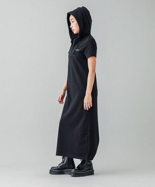 X-girl（エックスガール）の「HALF ZIP HOODED LONG DRESS（ワンピース・レディース・ブラック/オリーブ/ライトパープル・S/M）」の6枚目の写真