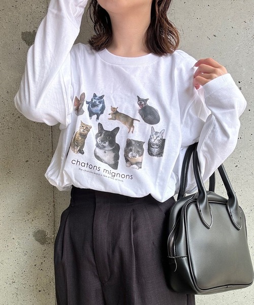 セール】猫いっぱいロングTシャツ（Tシャツ/カットソー