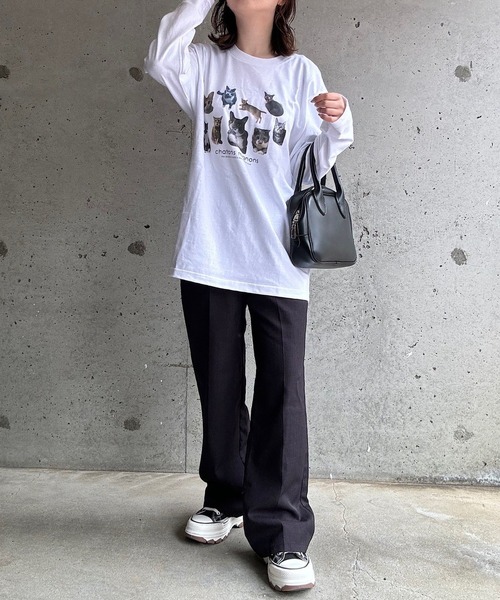 cuorequal（クオレコール）の「猫いっぱいロングＴシャツ（Tシャツ/カットソー・レディース・ホワイト・MEDIUM/LARGE）」の10枚目の写真