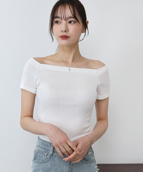 BLUEEAST(ブルーイースト)の「半袖オフショルボーダーTシャツ(Tシャツ/カットソー・レディース・グレー/ブラック/ホワイト系/ブラック系/パープル系・MEDIUM)」の3枚目の写真