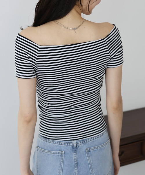 BLUEEAST(ブルーイースト)の「半袖オフショルボーダーTシャツ(Tシャツ/カットソー・レディース・グレー/ブラック/ホワイト系/ブラック系/パープル系・MEDIUM)」の21枚目の写真