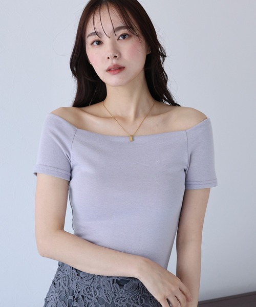 BLUEEAST(ブルーイースト)の「半袖オフショルボーダーTシャツ(Tシャツ/カットソー・レディース・グレー/ブラック/ホワイト系/ブラック系/パープル系・MEDIUM)」の7枚目の写真