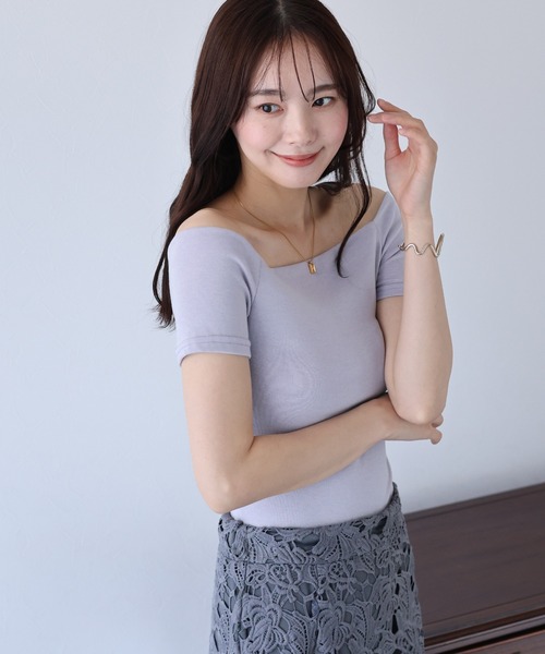 BLUEEAST(ブルーイースト)の「半袖オフショルボーダーTシャツ(Tシャツ/カットソー・レディース・グレー/ブラック/ホワイト系/ブラック系/パープル系・MEDIUM)」の8枚目の写真