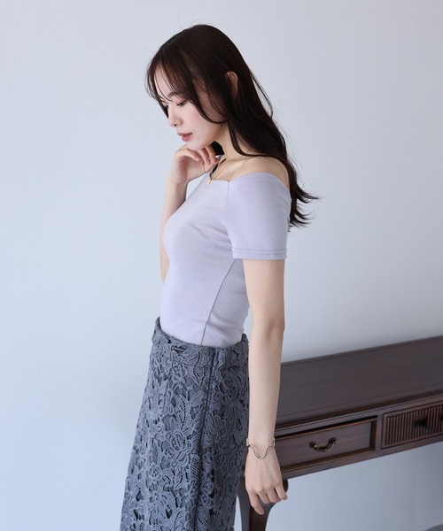 BLUEEAST(ブルーイースト)の「半袖オフショルボーダーTシャツ(Tシャツ/カットソー・レディース・グレー/ブラック/ホワイト系/ブラック系/パープル系・MEDIUM)」の9枚目の写真