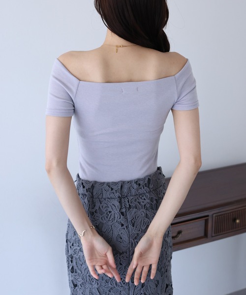 BLUEEAST(ブルーイースト)の「半袖オフショルボーダーTシャツ(Tシャツ/カットソー・レディース・グレー/ブラック/ホワイト系/ブラック系/パープル系・MEDIUM)」の10枚目の写真