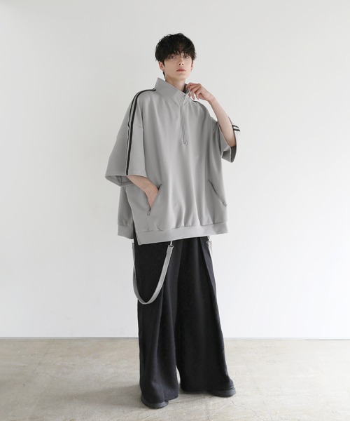 ルーズシルエットコットンポンチドレープトラックハーフジップ