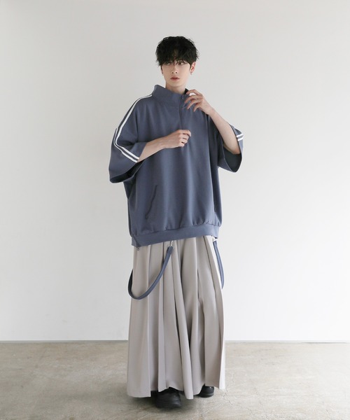 LILL コットンポンチドレープトラックハーフジップ半袖プルオーバー Mホワイト LILL tシャツ ルーズシルエットコットンポンチドレープトラック