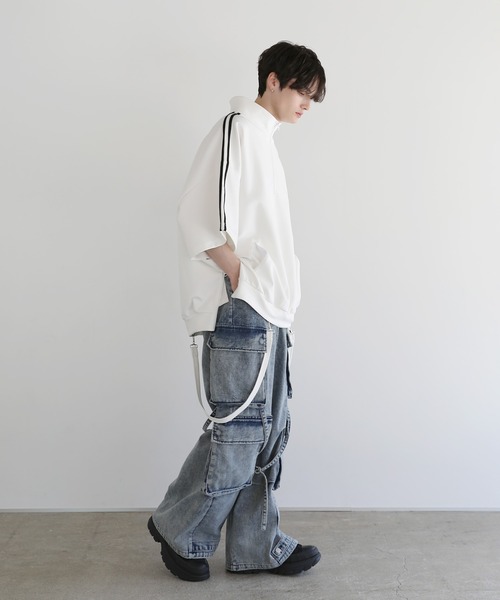 ルーズシルエットコットンポンチドレープトラックハーフジップ