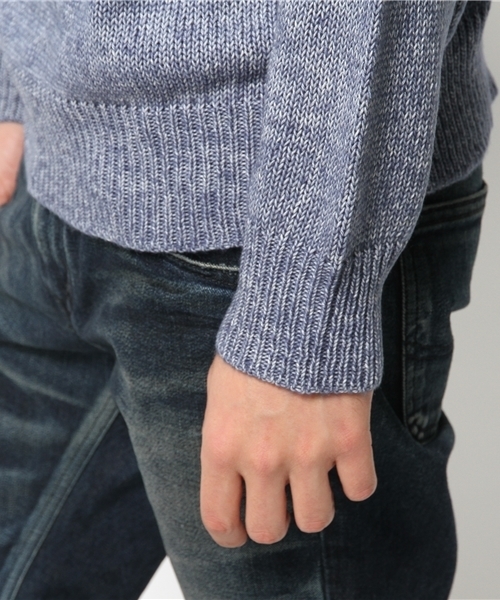 SEVENDAYS=SUNDAY（セブンデイズサンデイ）の「デニムライク　長袖プルオーバー（ニット/セーター・メンズ・ブラウン/ネイビー・SMALL/MEDIUM/LARGE）」の6枚目の写真