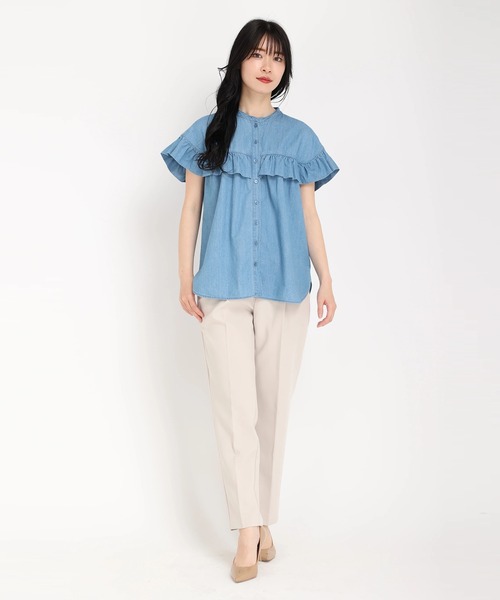 【新品】Strawberry Farmフリルブラウス STRAWBERRY-FIELDS（ストロベリーフィールズ）の「ﾗｲﾄﾃﾞﾆﾑﾌﾘﾙ